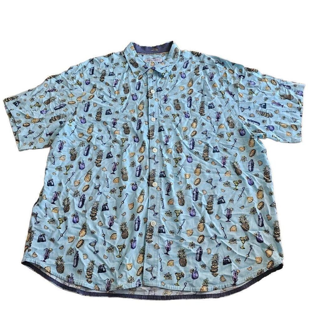 Tommy bahama mens Sz XXL blue all over pineapple cocktails Hawaiian shirt